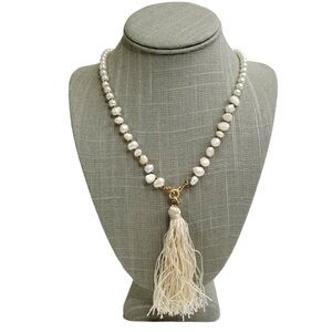 NWT Freshwater & Faux Pearl Ivory Toggle Tassel Necklace